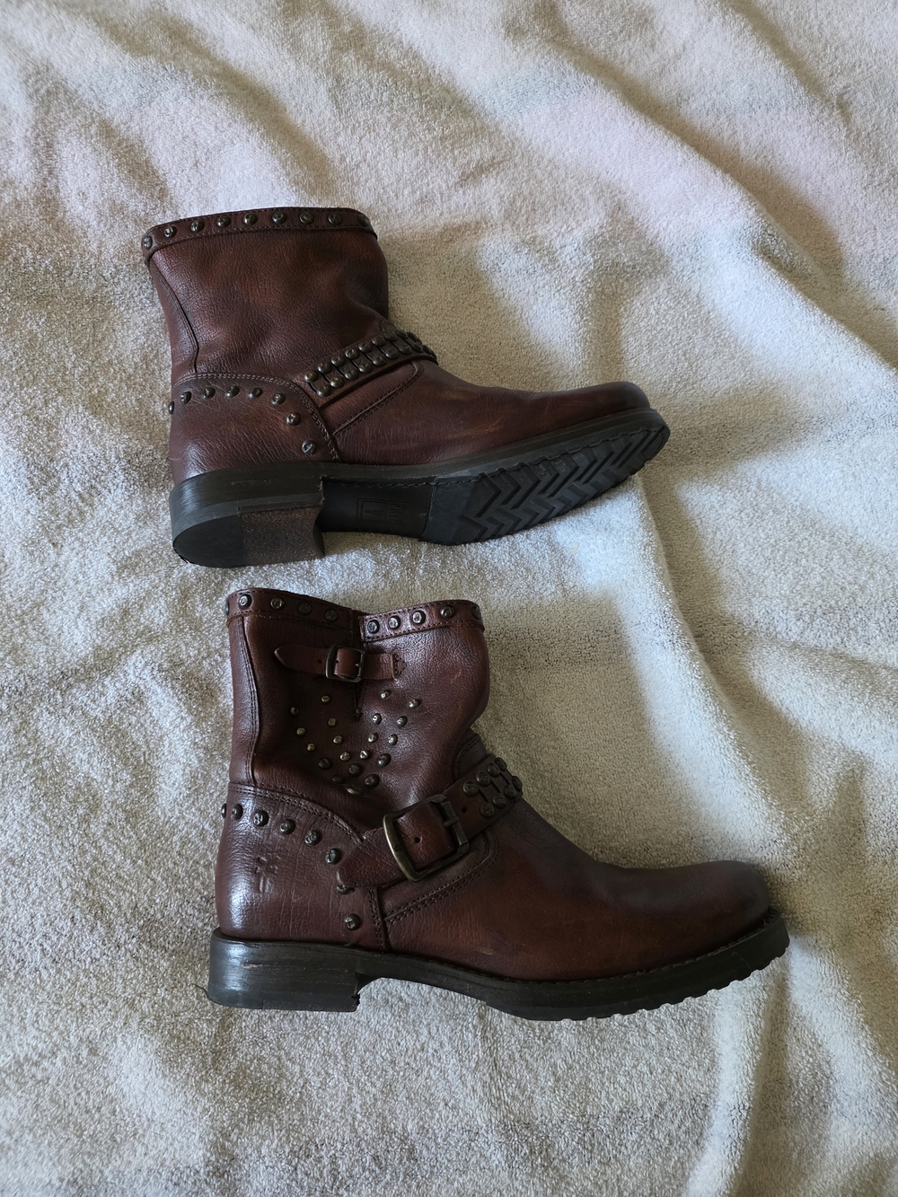 Frye Studded Brown Leather Ankle Boots
